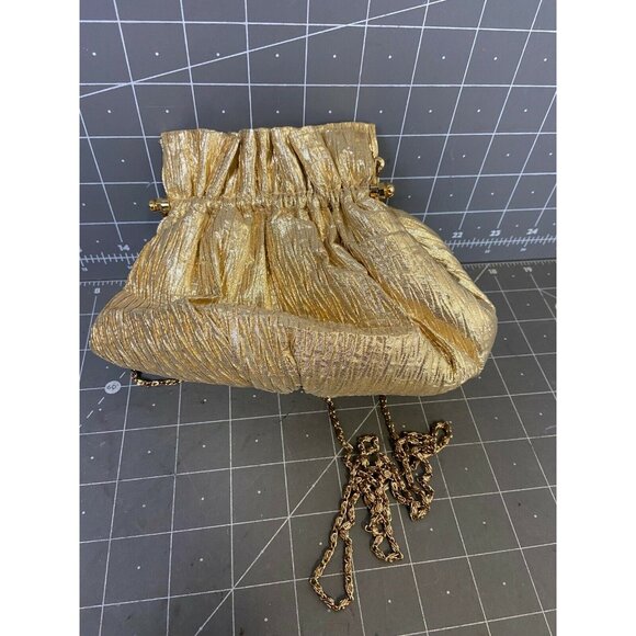 Vintage Vanessa Gold Pouch Clutch With Shoulder Strap Satin Lining Metallic - Picture 2 of 4
